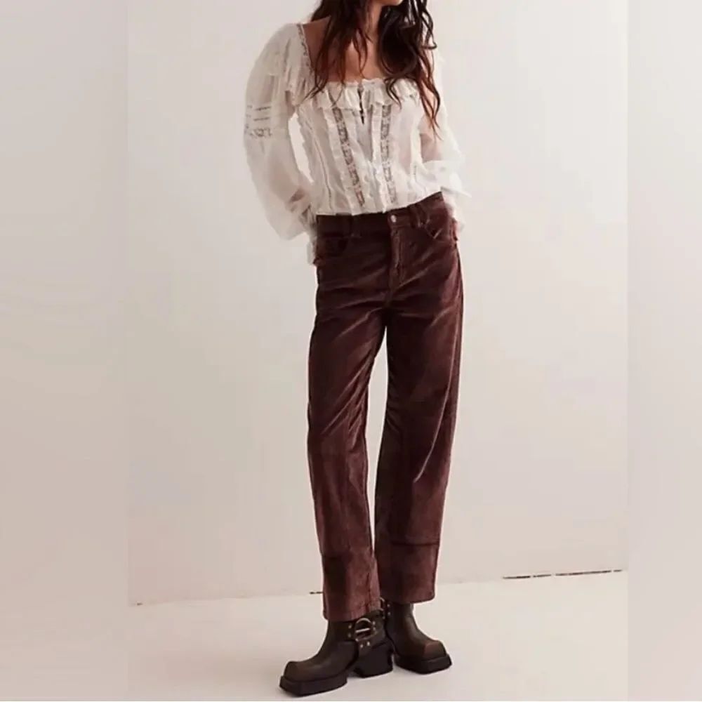 Free People Risk Taker High Rise Corduroy Pants Chocolate Truffle 28